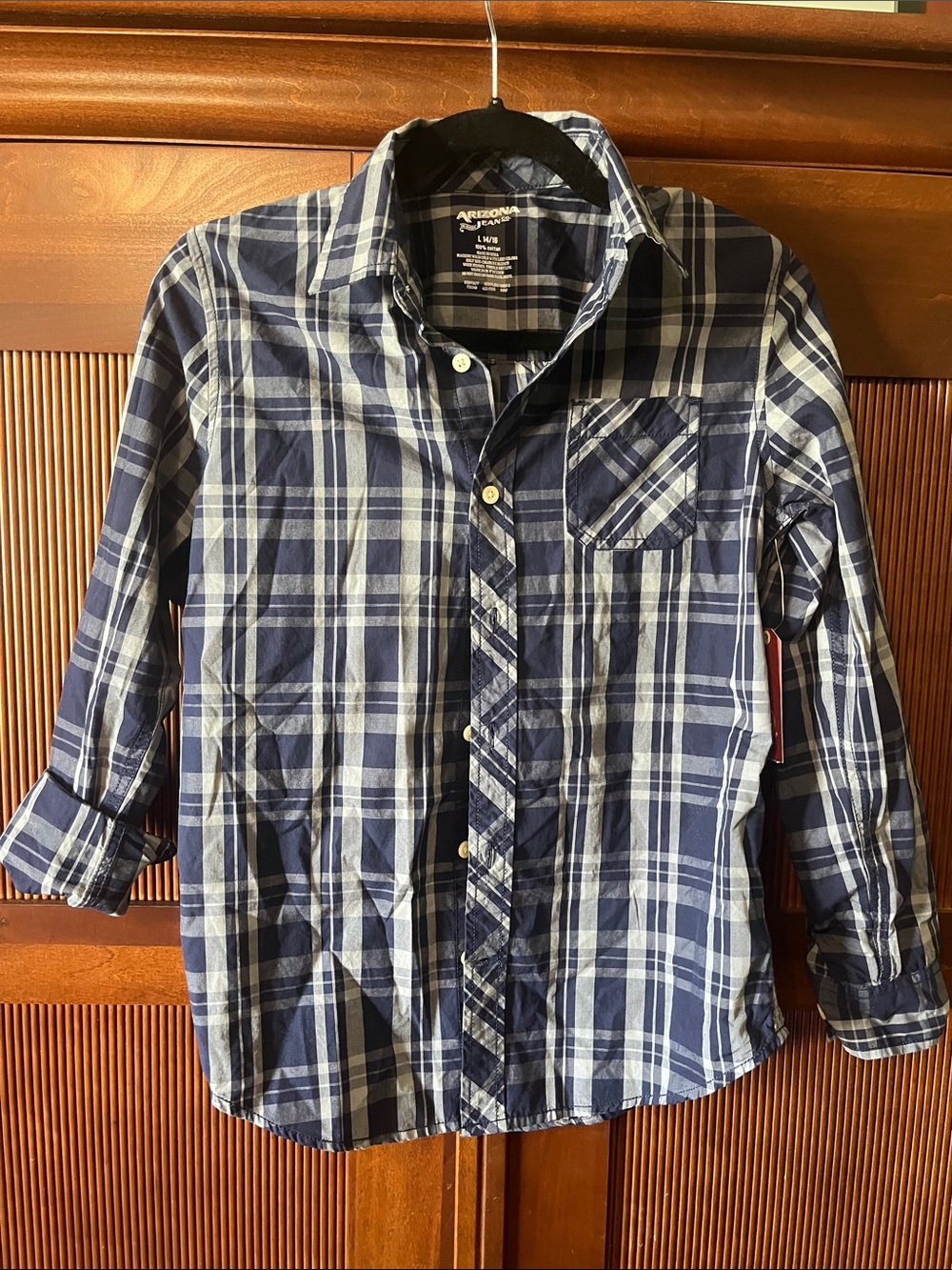 Arizona Jean Company Navy and White Plaid Button-Down Shirt